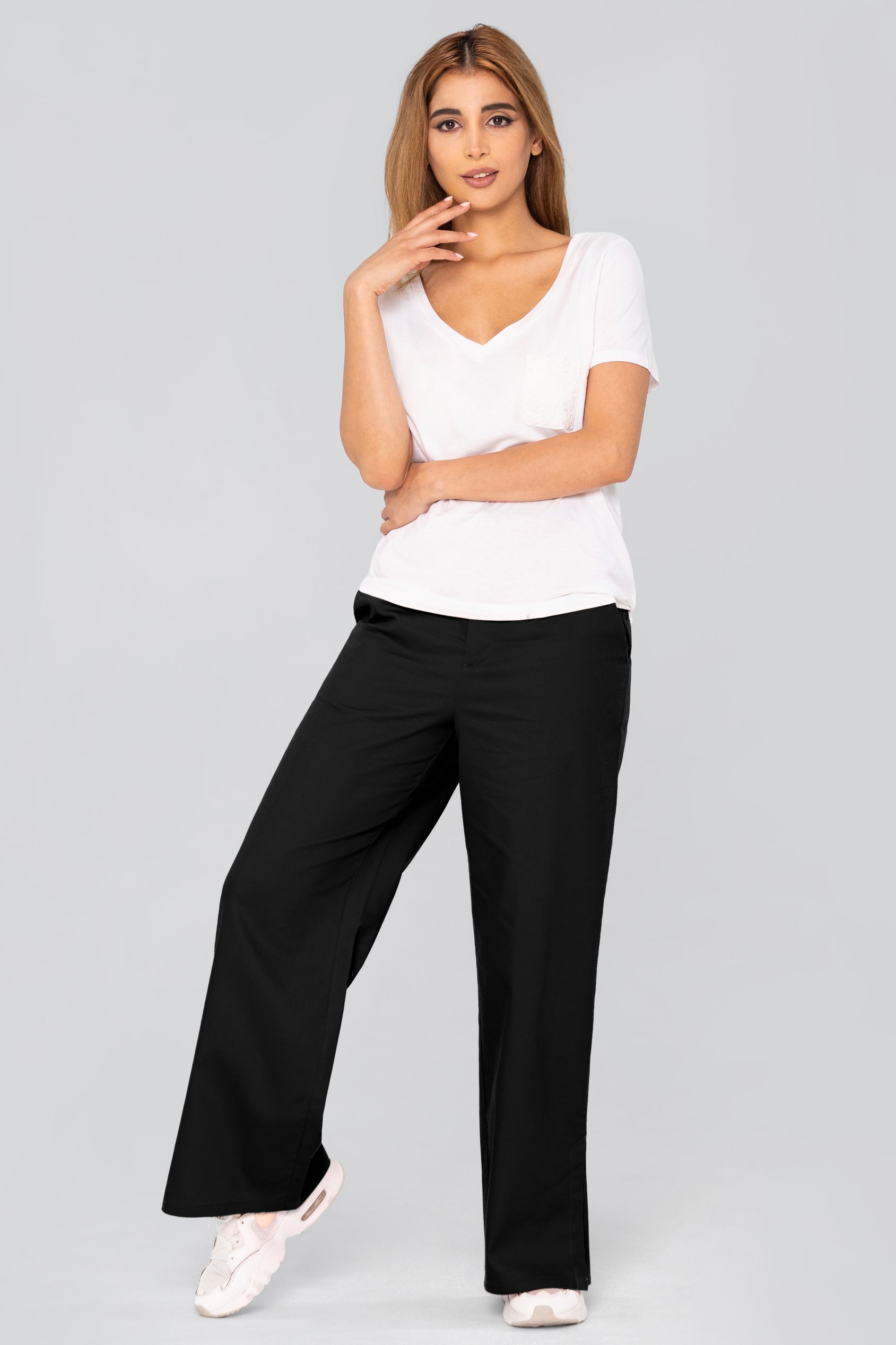Wide Leg Split Hem Trousers