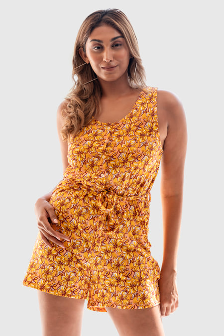 Green Wild Flower Print Playsuit