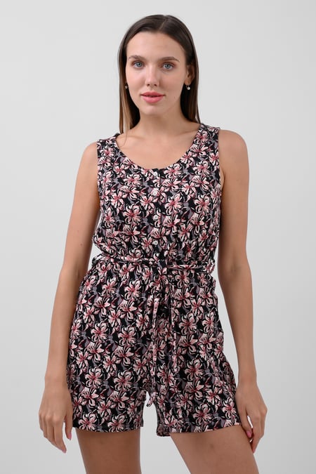 Green Wild Flower Print Playsuit