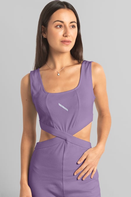Purple Reflective Print Bodycon Active Jumpsuit