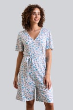 Womens Daisy Floral Print Ribbed Playsuit