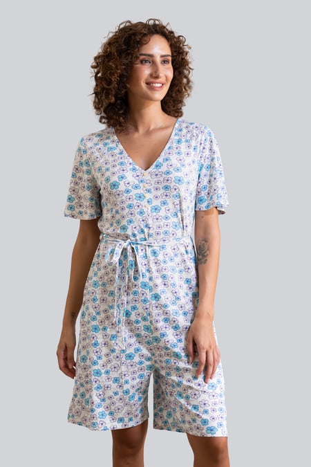 Womens Pink Daisy Floral Print Ribbed Playsuit