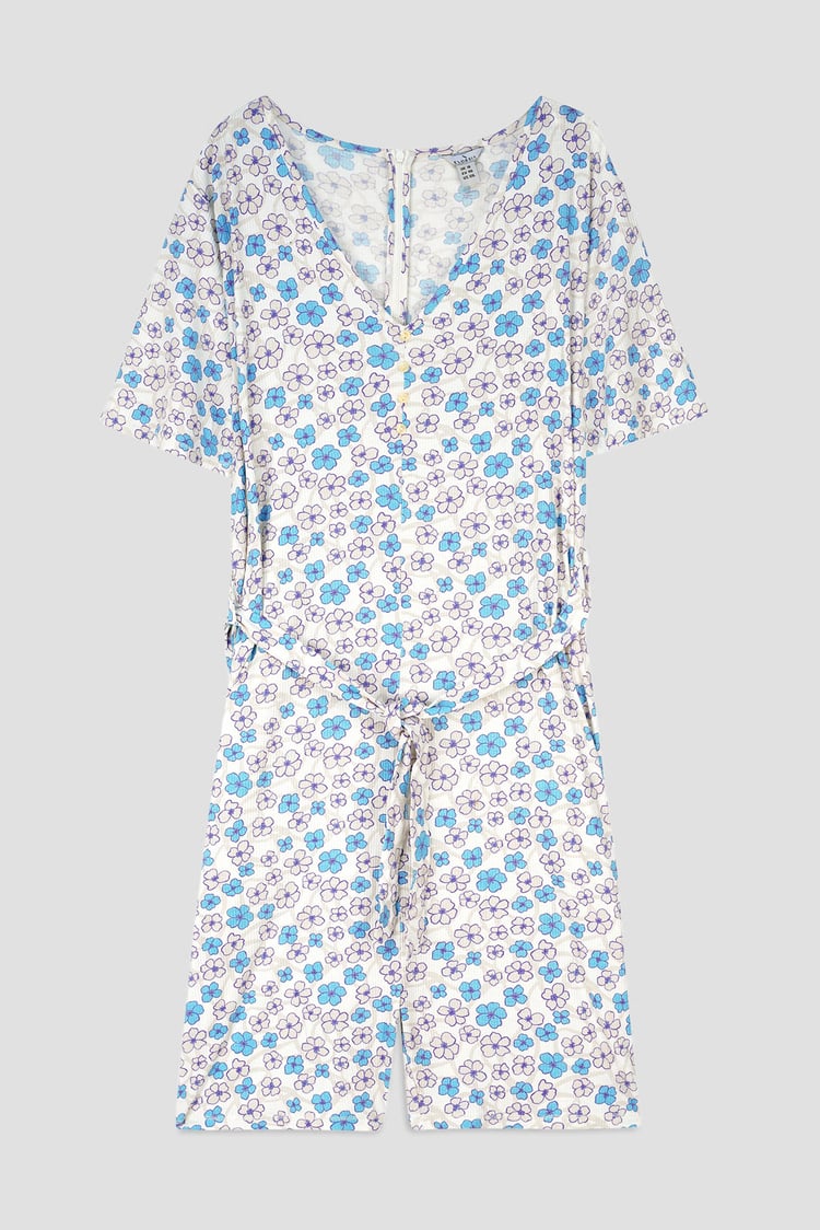 Womens Daisy Floral Print Ribbed Playsuit