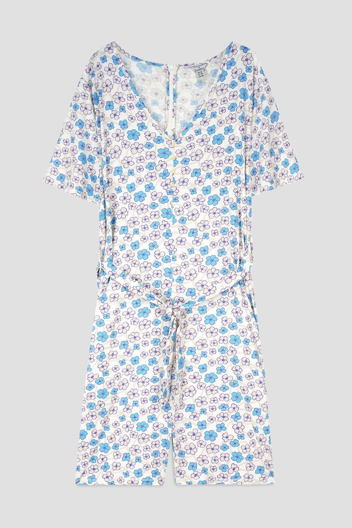 Womens Daisy Floral Print Ribbed Playsuit