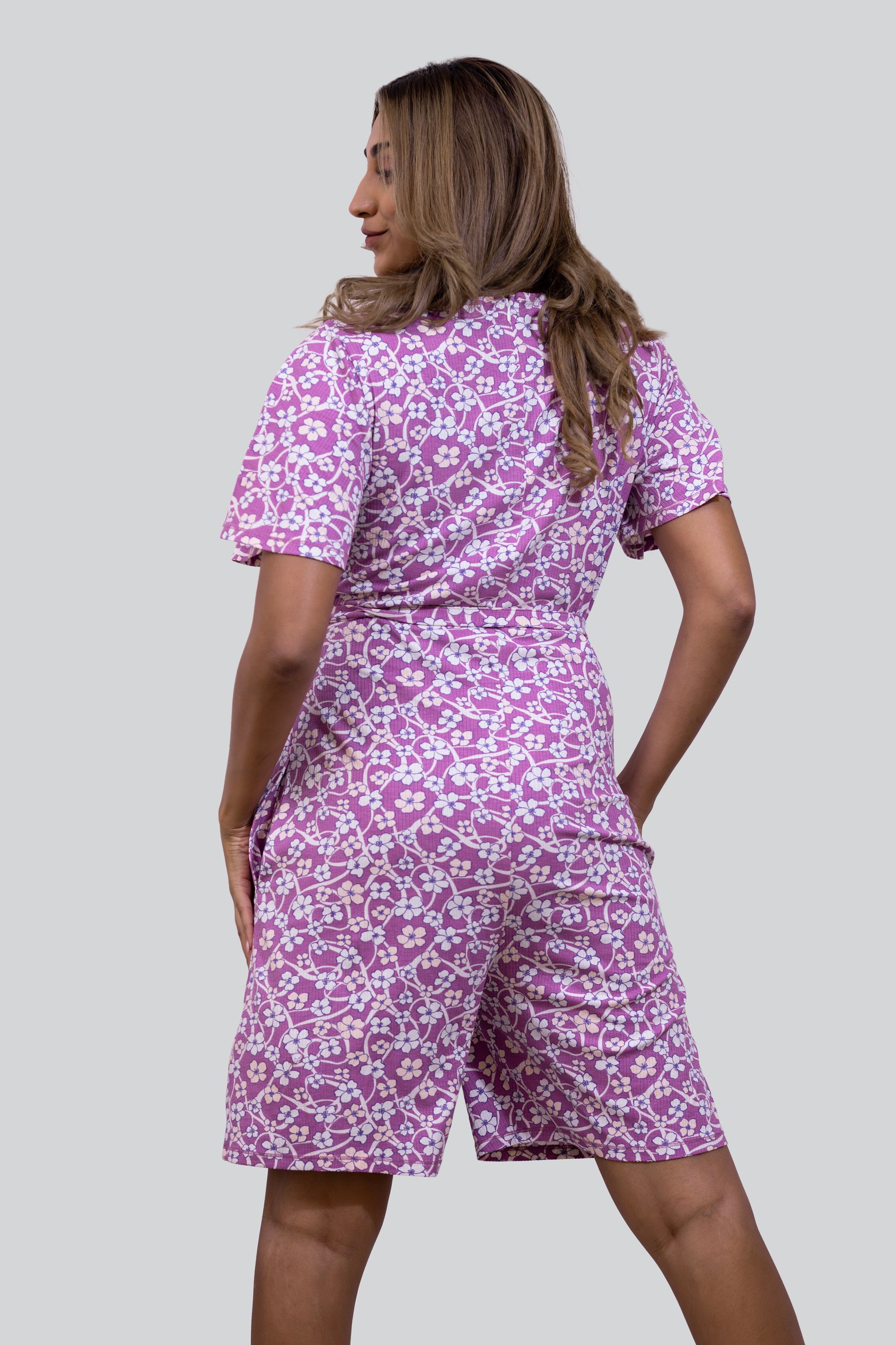 Womens Daisy Floral Print Ribbed Playsuit