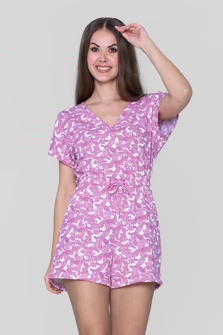 Pink Roll up Sleeves AOP Play Suit