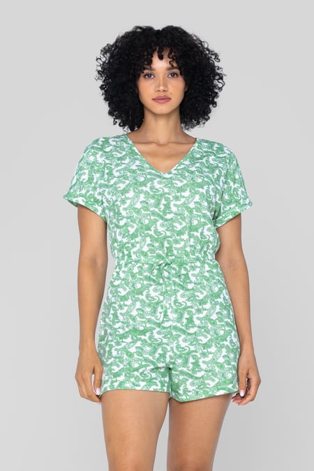 Red Roll up Sleeves AOP Play Suit