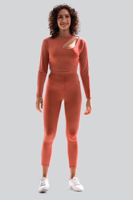 Cream Ribbed Crop Top & High Waist Leggings Set