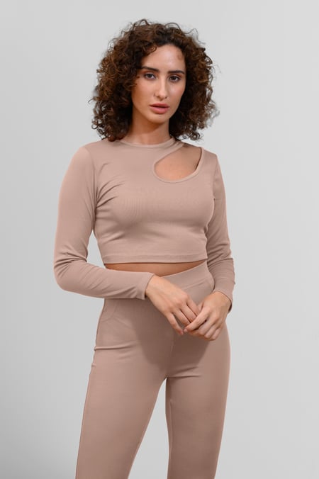 Cream Ribbed Crop Top & High Waist Leggings Set