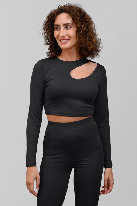 Black Ribbed Crop Top & High Waist Leggings Set