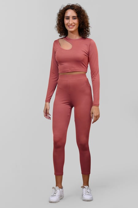 Cream Ribbed Crop Top & High Waist Leggings Set