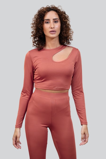 Red Ribbed Crop Top & High Waist Leggings Set