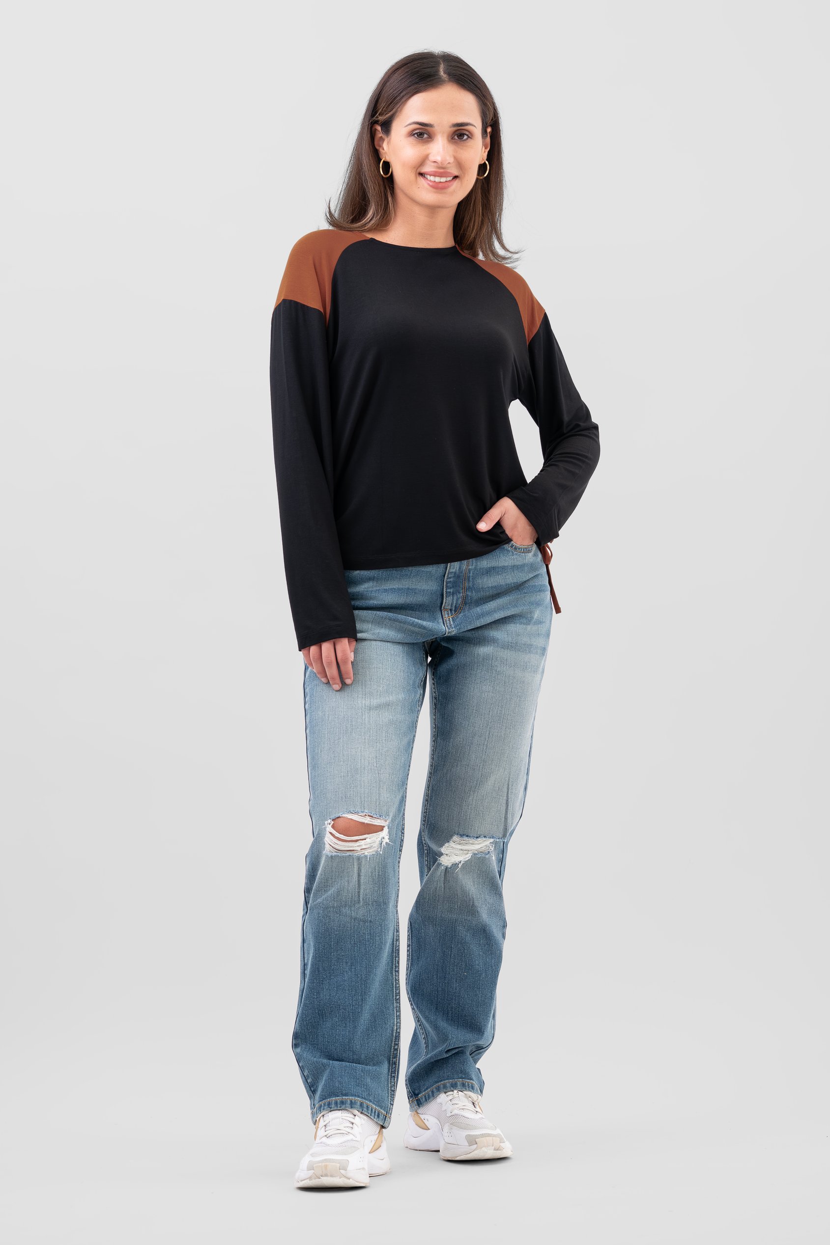 Womens Colour Block Raglan Sleeve Tops