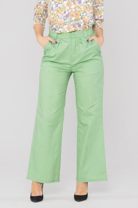 Green Wide Leg Woven Smart Trousers