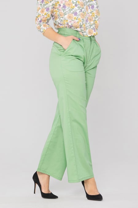 Green Wide Leg Woven Smart Trousers