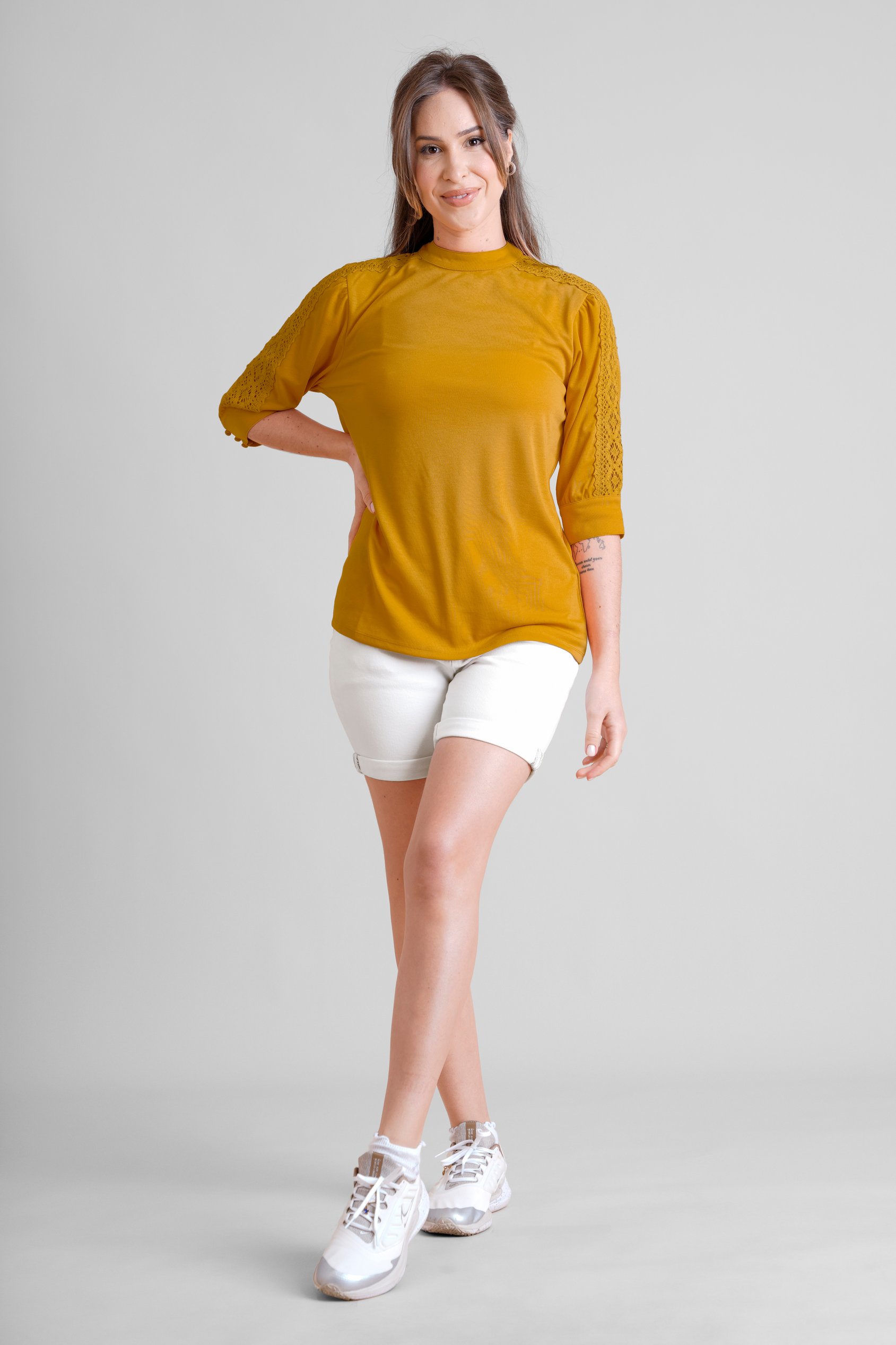 Turned Hem Stretch Denim Shorts