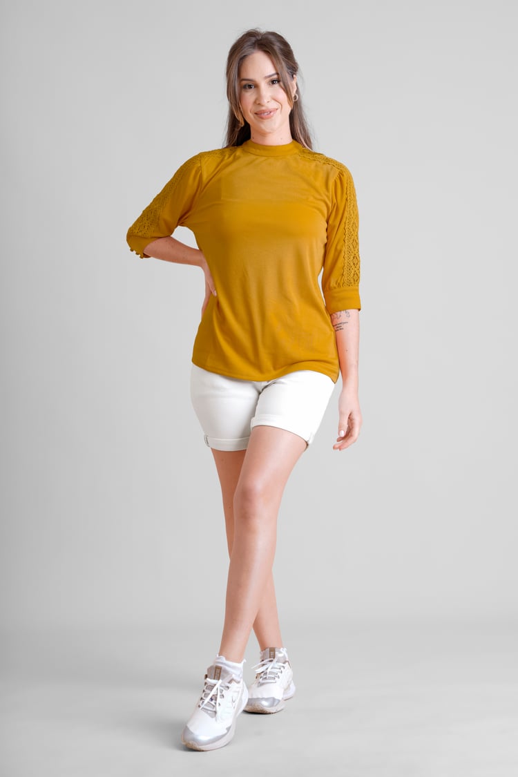 Turned Hem Stretch Denim Shorts