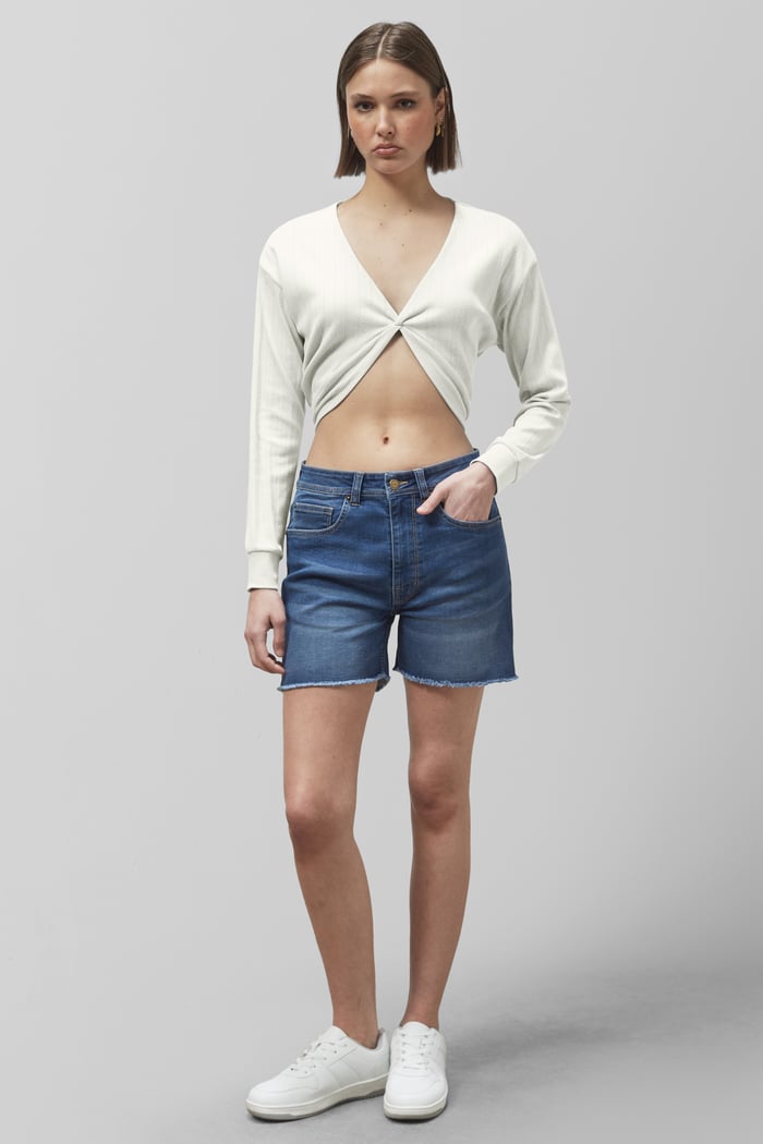Twisted Front Pin Tuck Jersey Cropped Top
