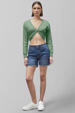 Twisted Front Pin Tuck Jersey Cropped Top
