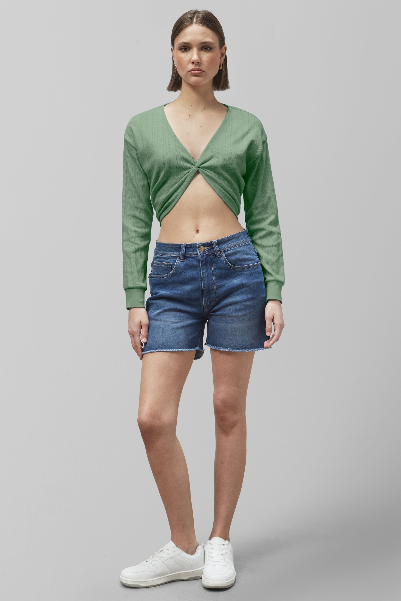 Twisted Front Pin Tuck Jersey Cropped Top