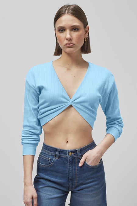 White Twisted Front Pin Tuck Jersey Cropped Top