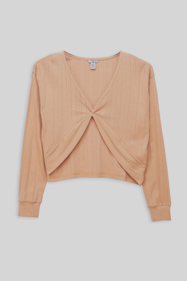 Twisted Front Pin Tuck Jersey Cropped Top