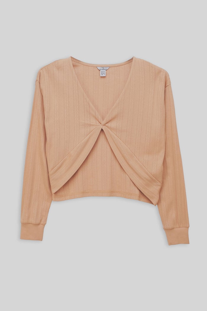 Twisted Front Pin Tuck Jersey Cropped Top