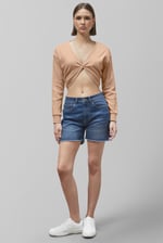Twisted Front Pin Tuck Jersey Cropped Top