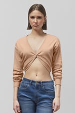 Twisted Front Pin Tuck Jersey Cropped Top