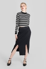 Striped Ribbed Long Sleeve High Neck Jersey Top