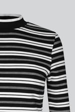 Striped Ribbed Long Sleeve High Neck Jersey Top