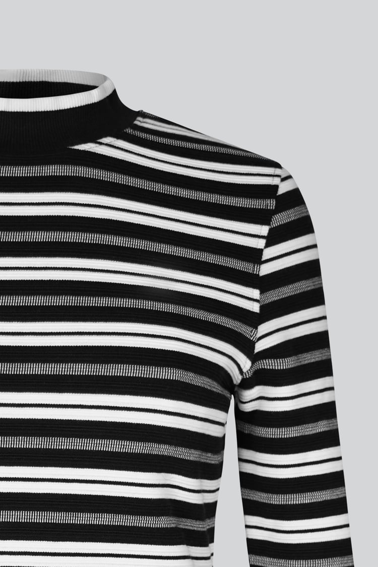Striped Ribbed Long Sleeve High Neck Jersey Top