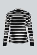 Striped Ribbed Long Sleeve High Neck Jersey Top