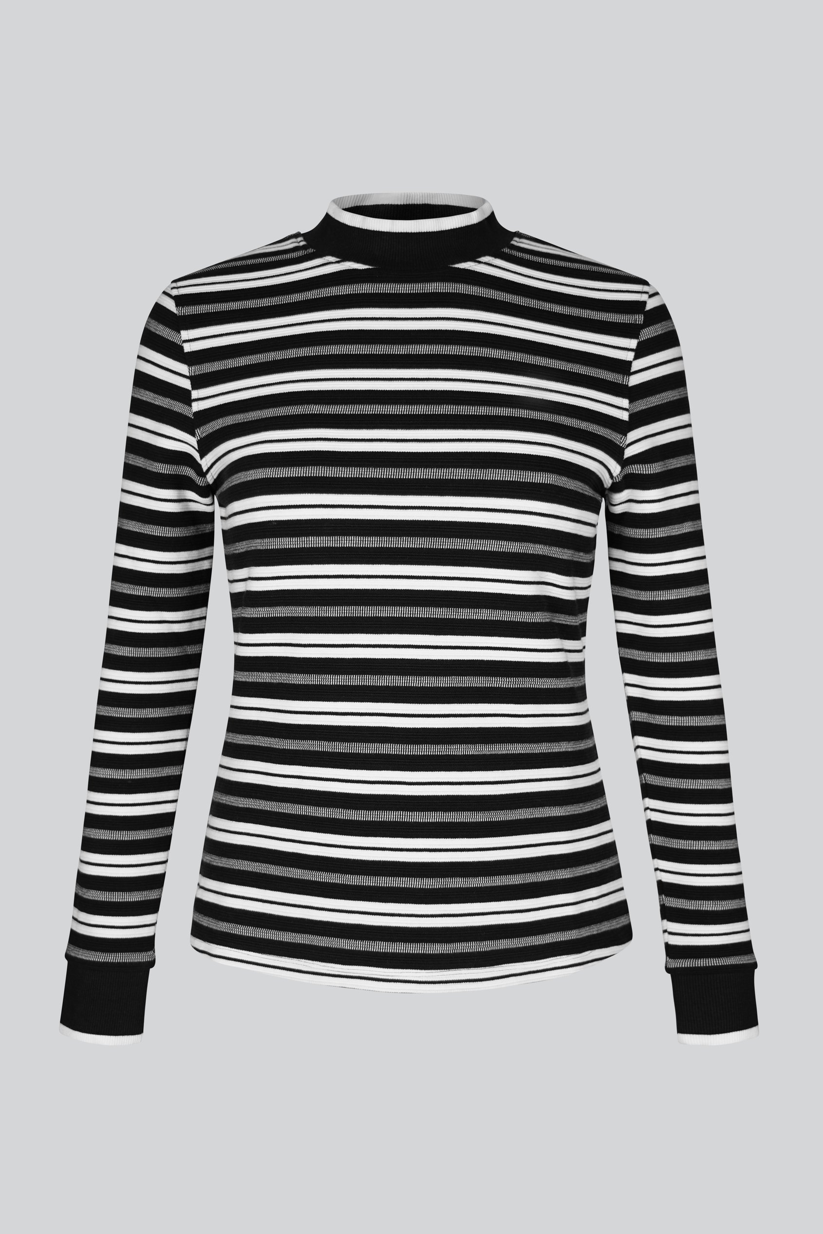 Striped Ribbed Long Sleeve High Neck Jersey Top