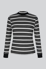 Striped Ribbed Long Sleeve High Neck Jersey Top