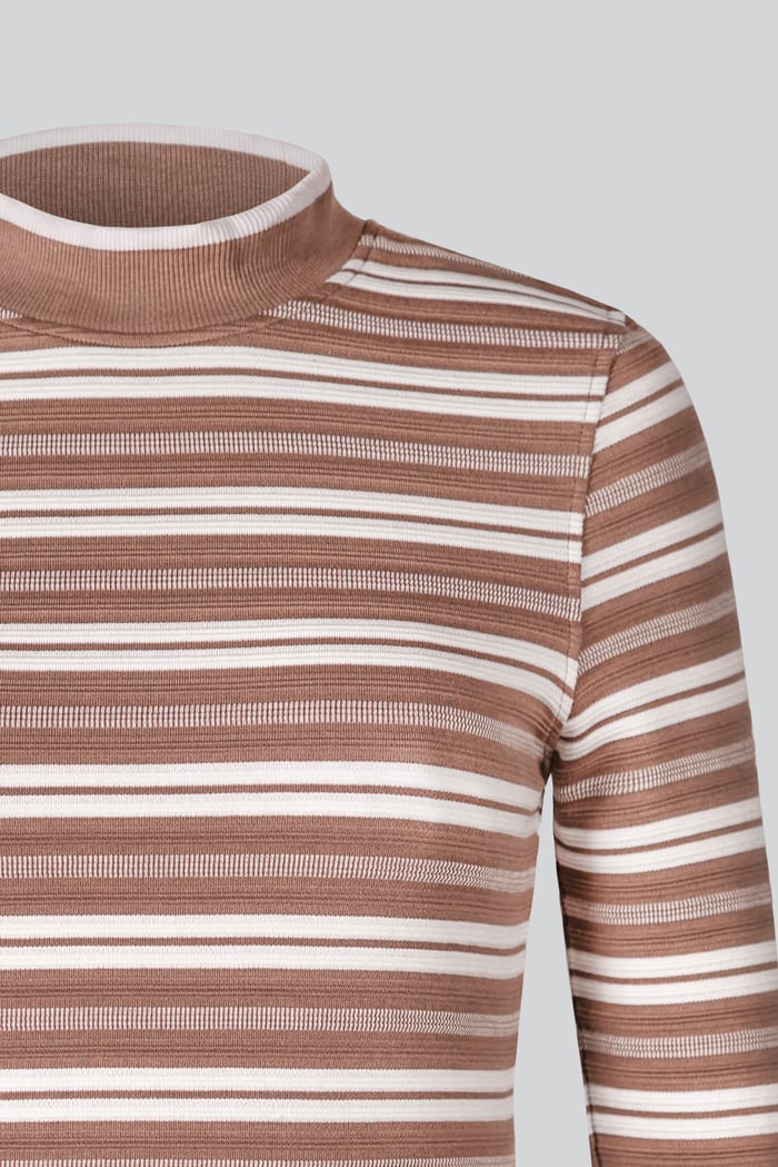 Striped Ribbed Long Sleeve High Neck Jersey Top