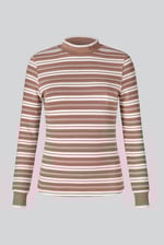 Striped Ribbed Long Sleeve High Neck Jersey Top