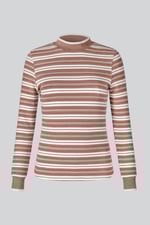 Striped Ribbed Long Sleeve High Neck Jersey Top