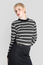 Striped Ribbed Long Sleeve High Neck Jersey Top