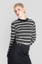 Striped Ribbed Long Sleeve High Neck Jersey Top