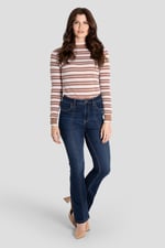 Striped Ribbed Long Sleeve High Neck Jersey Top