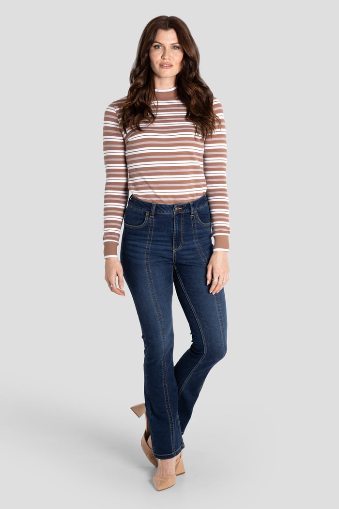 Striped Ribbed Long Sleeve High Neck Jersey Top