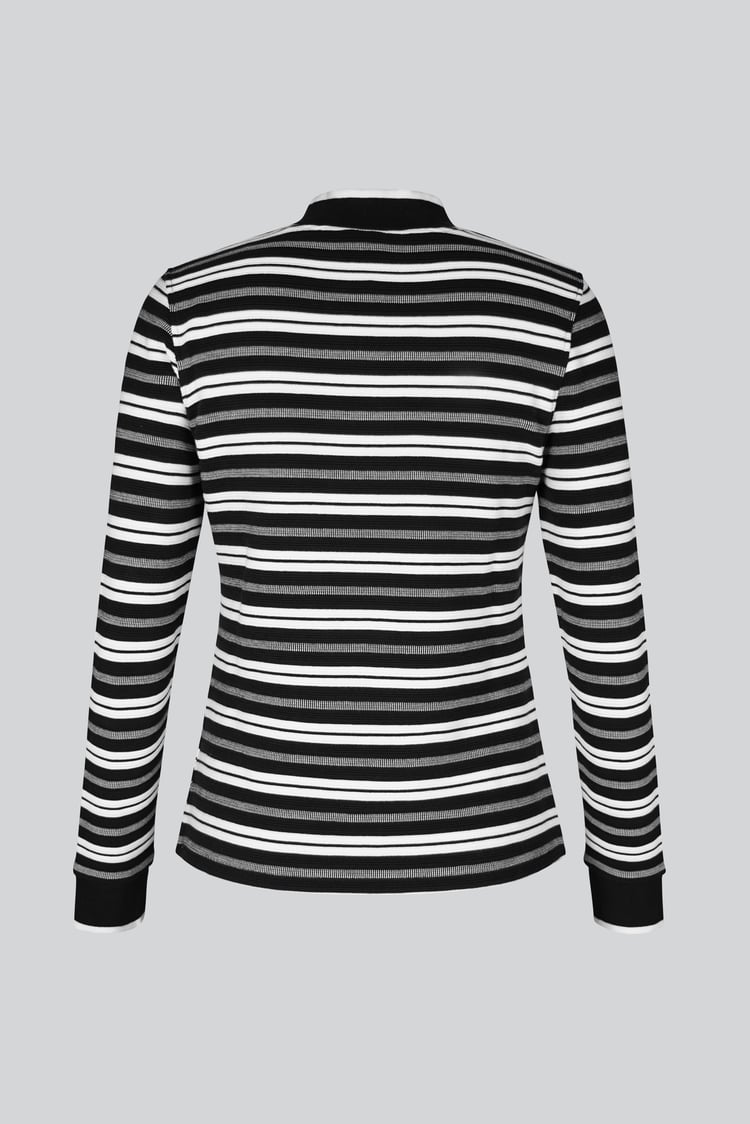 Striped Ribbed Long Sleeve High Neck Jersey Top