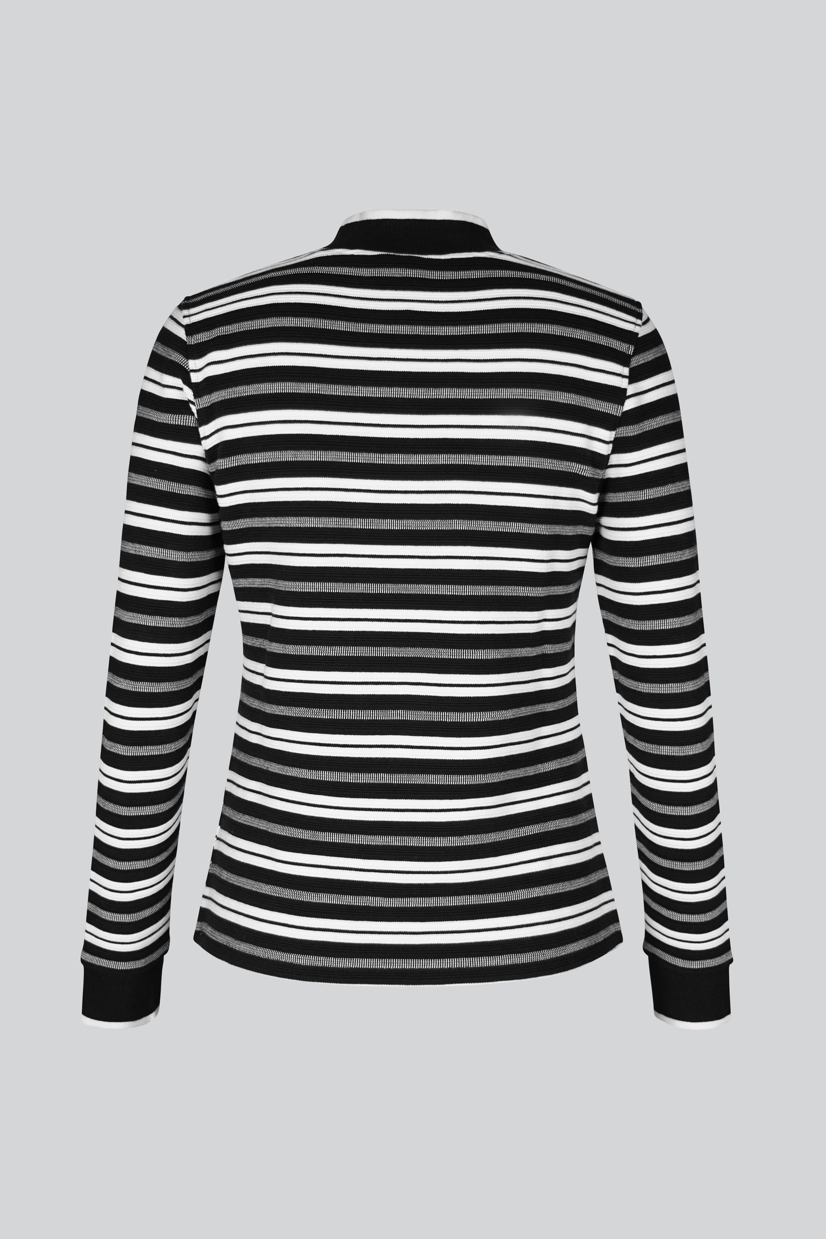 Striped Ribbed Long Sleeve High Neck Jersey Top