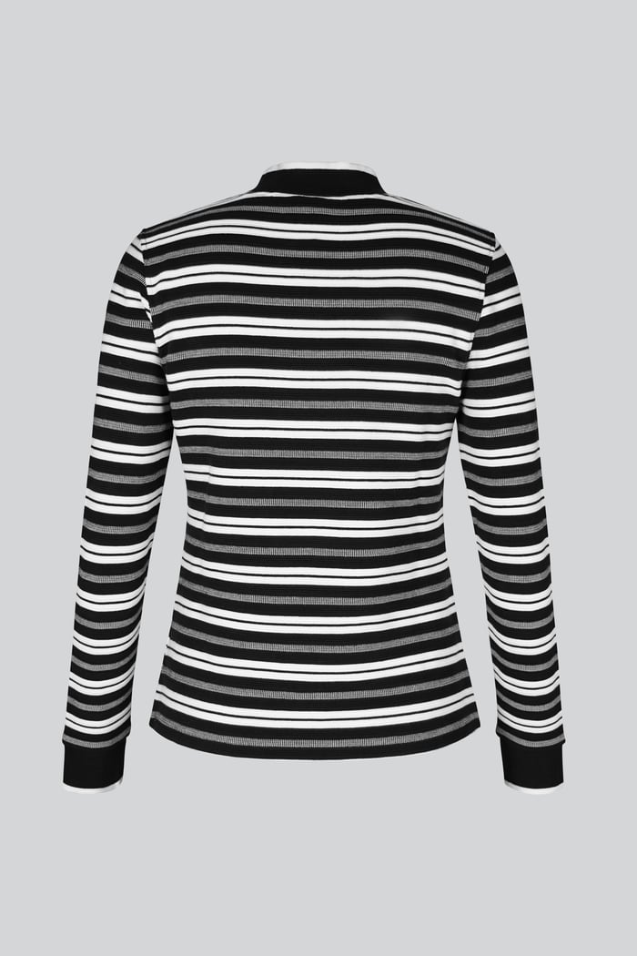 Striped Ribbed Long Sleeve High Neck Jersey Top