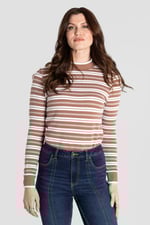 Striped Ribbed Long Sleeve High Neck Jersey Top