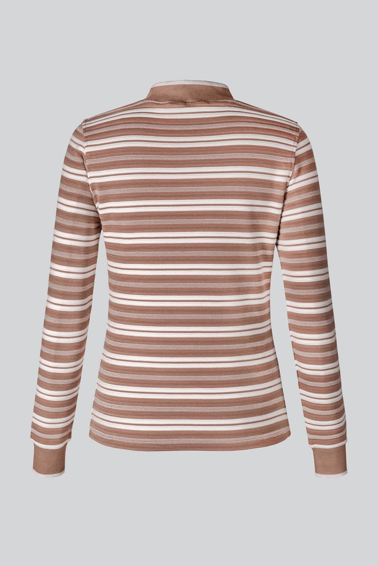 Striped Ribbed Long Sleeve High Neck Jersey Top