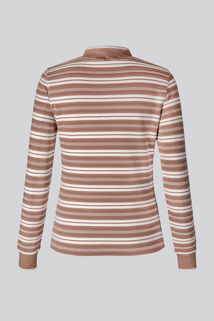 Striped Ribbed Long Sleeve High Neck Jersey Top