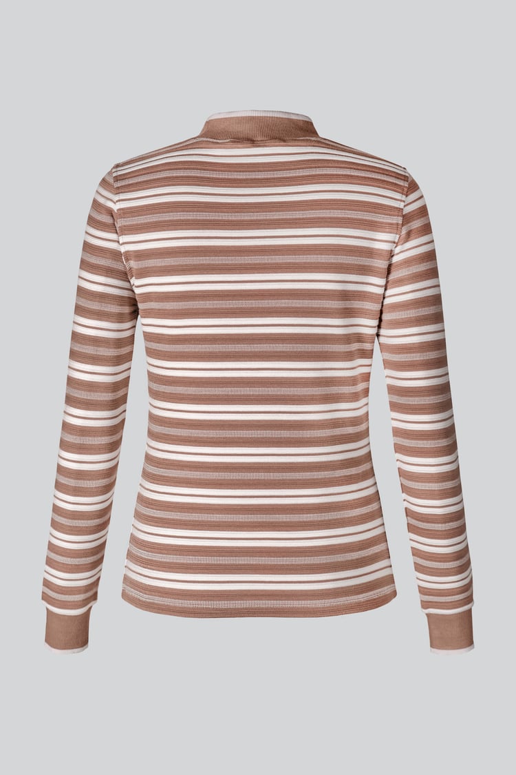 Striped Ribbed Long Sleeve High Neck Jersey Top