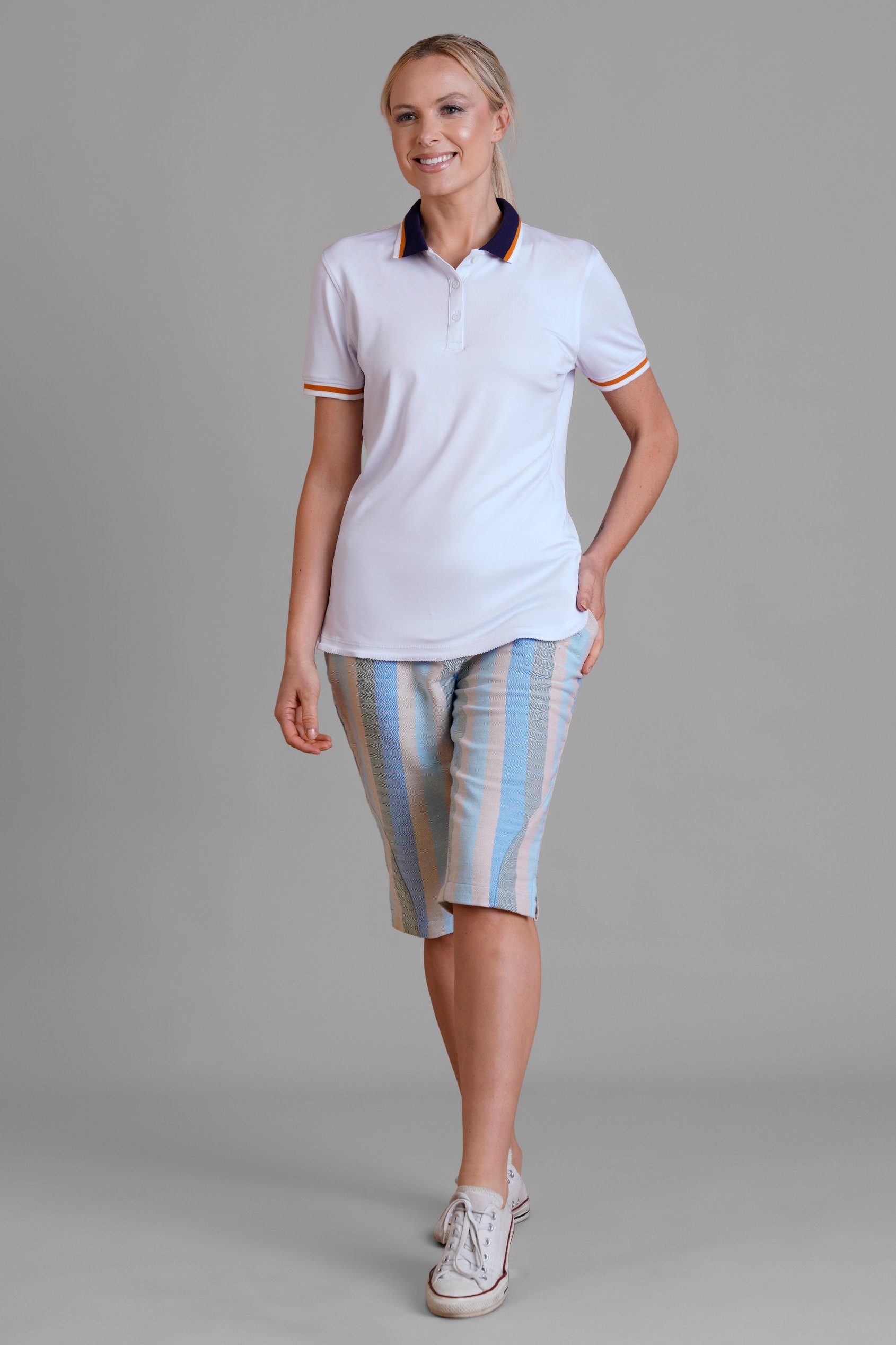 Striped Herringbone Texured Mid-Length Shorts